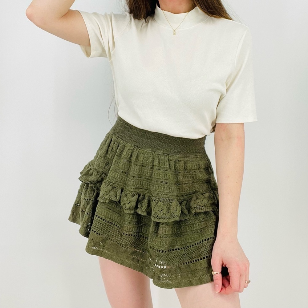 aerie Olive Green Tiered Crochet Mini Skirt